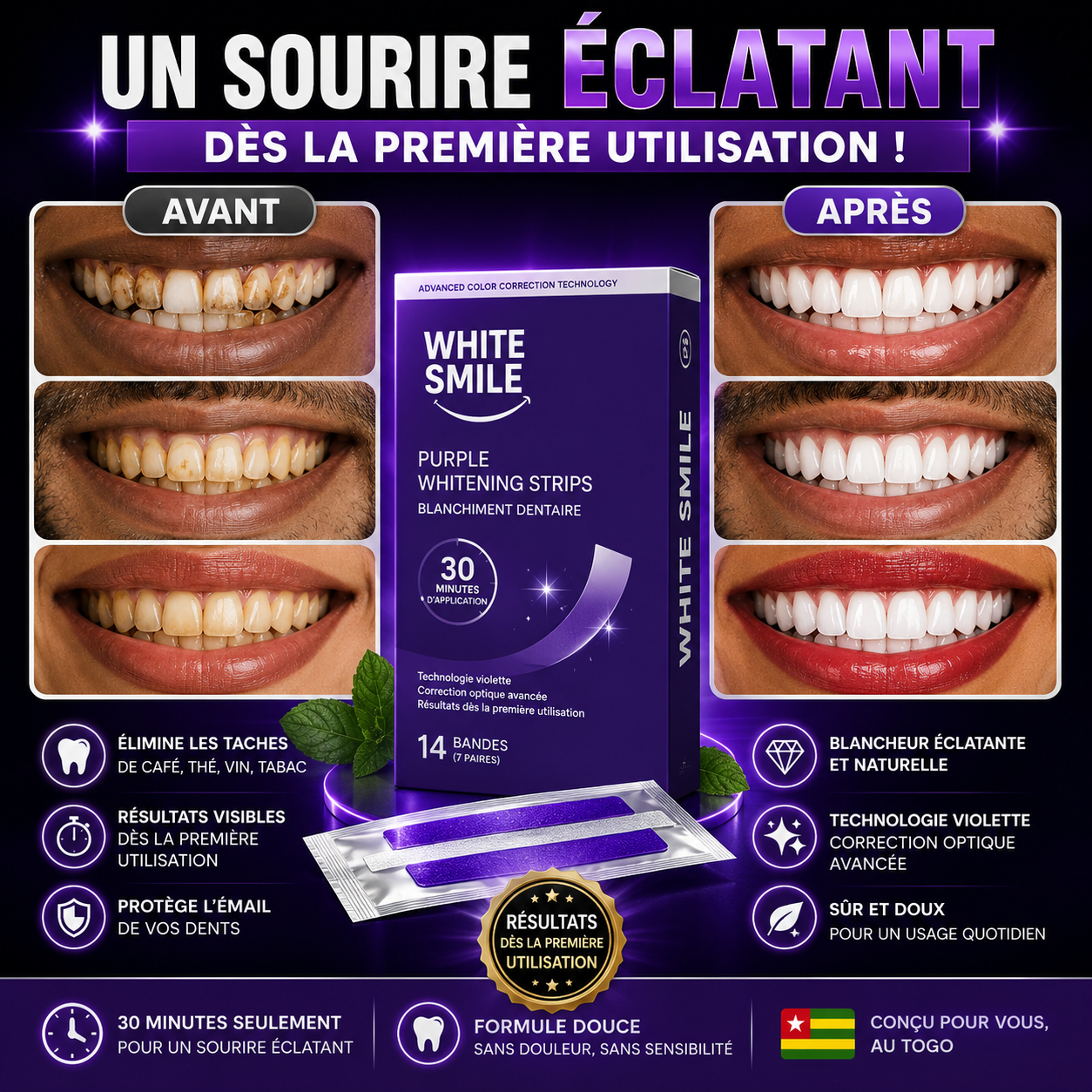 Bande de Blanchiment Dentaire Résultats dès la Prémiere Utilisation